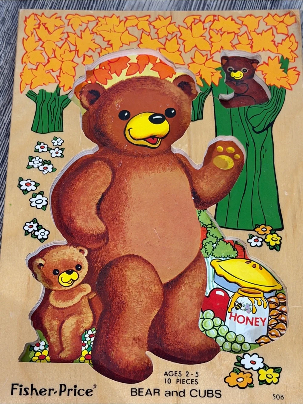 Fisher-Price Yellow School Bus & Brown Bear Wooden Puzzles